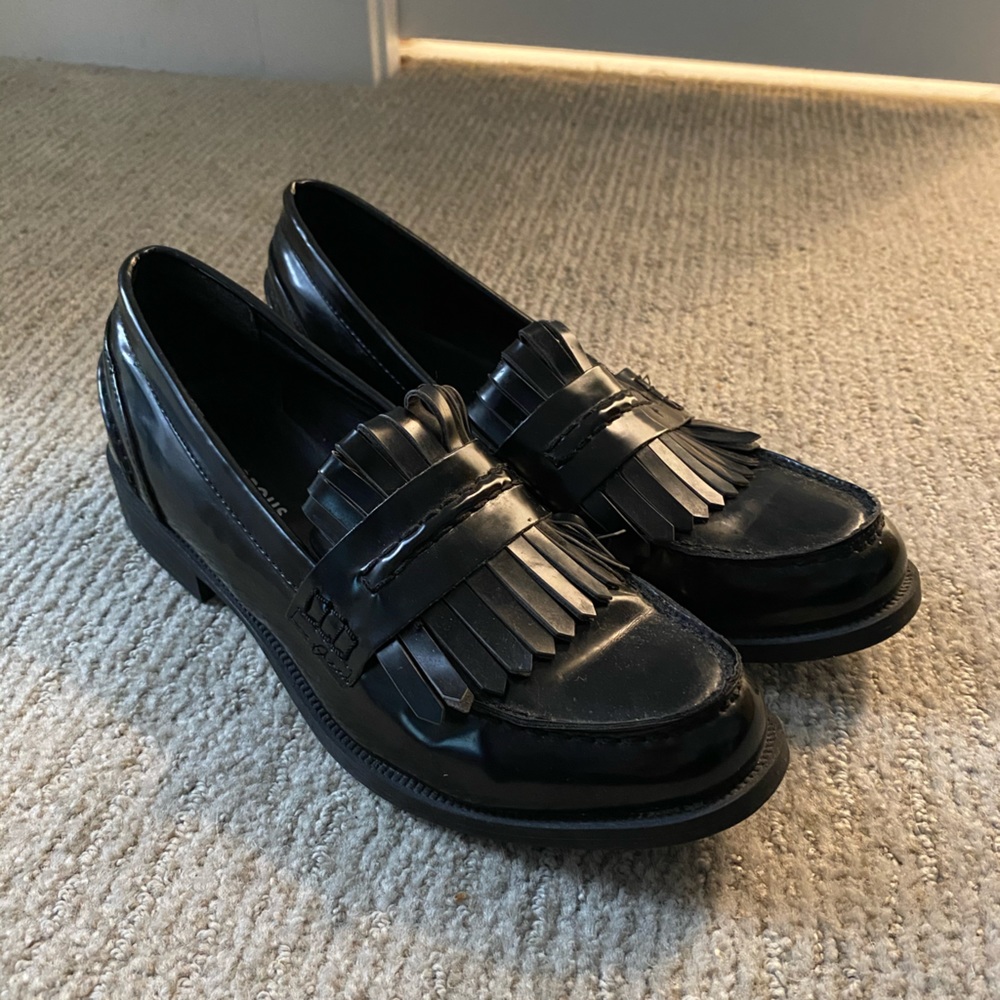 Patent Leather-Style Loafers with Loop Detail